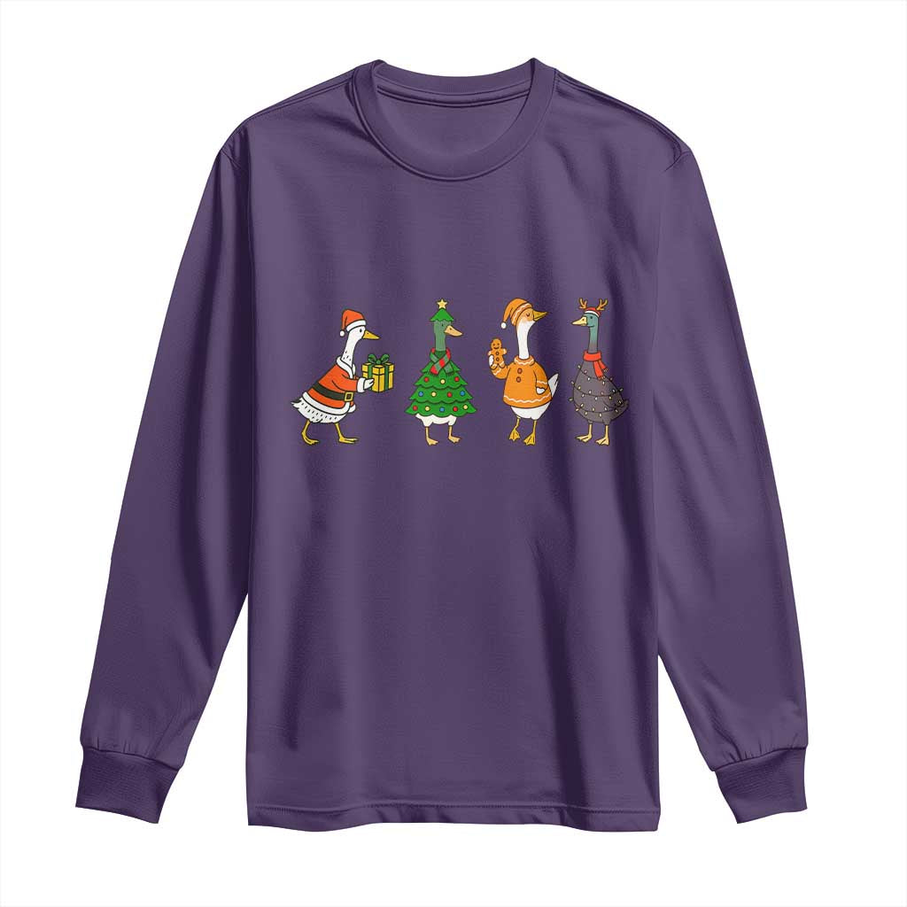 Christmas Ducks Long Sleeve Shirt Funny Animals Farm Lover Gift Xmas Light - Wonder Print Shop