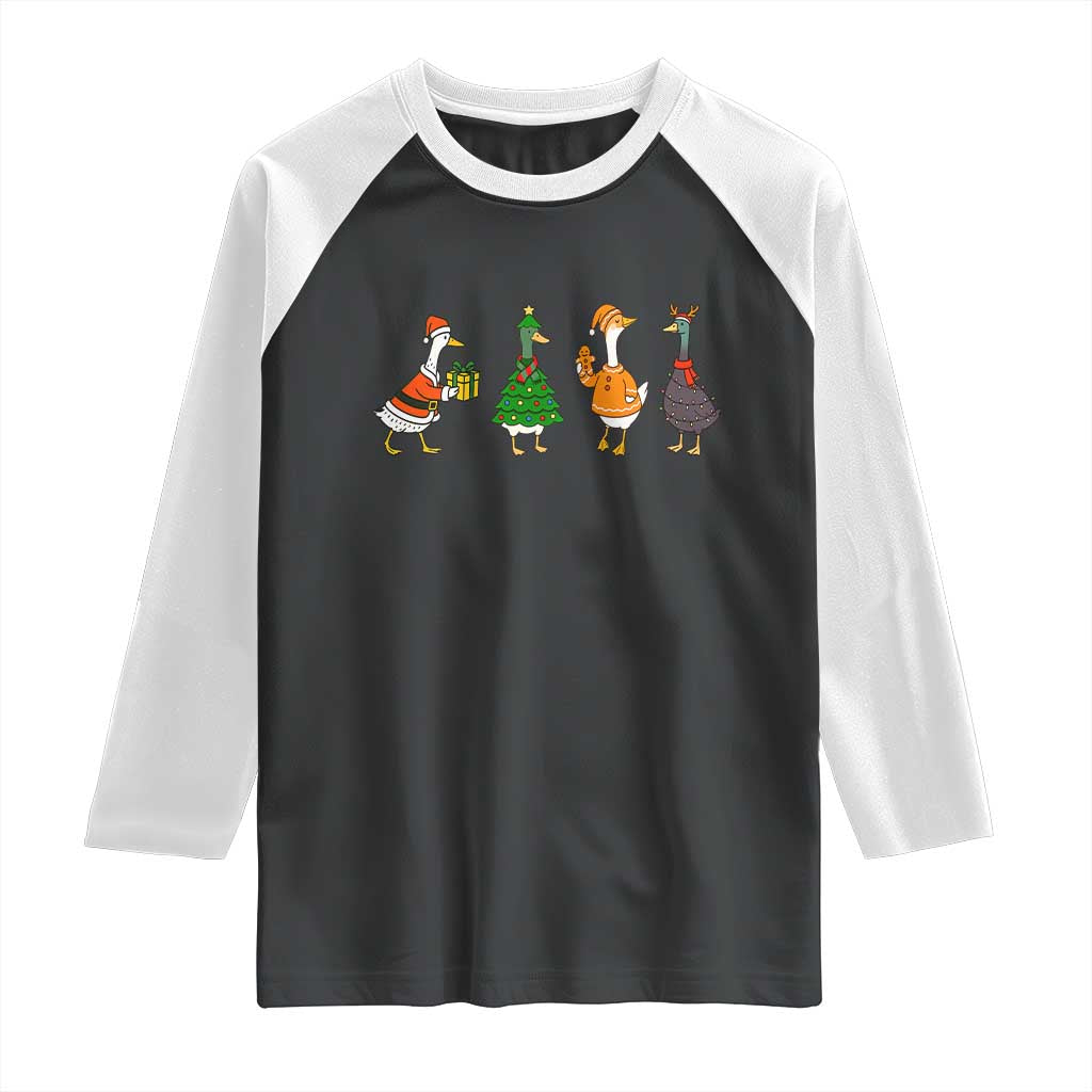 Christmas Ducks Raglan Shirt Funny Animals Farm Lover Gift Xmas Light - Wonder Print Shop