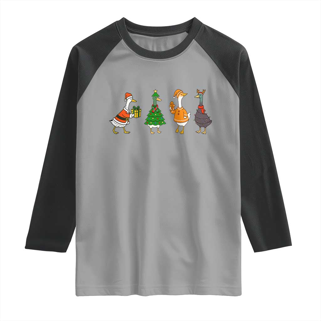 Christmas Ducks Raglan Shirt Funny Animals Farm Lover Gift Xmas Light - Wonder Print Shop