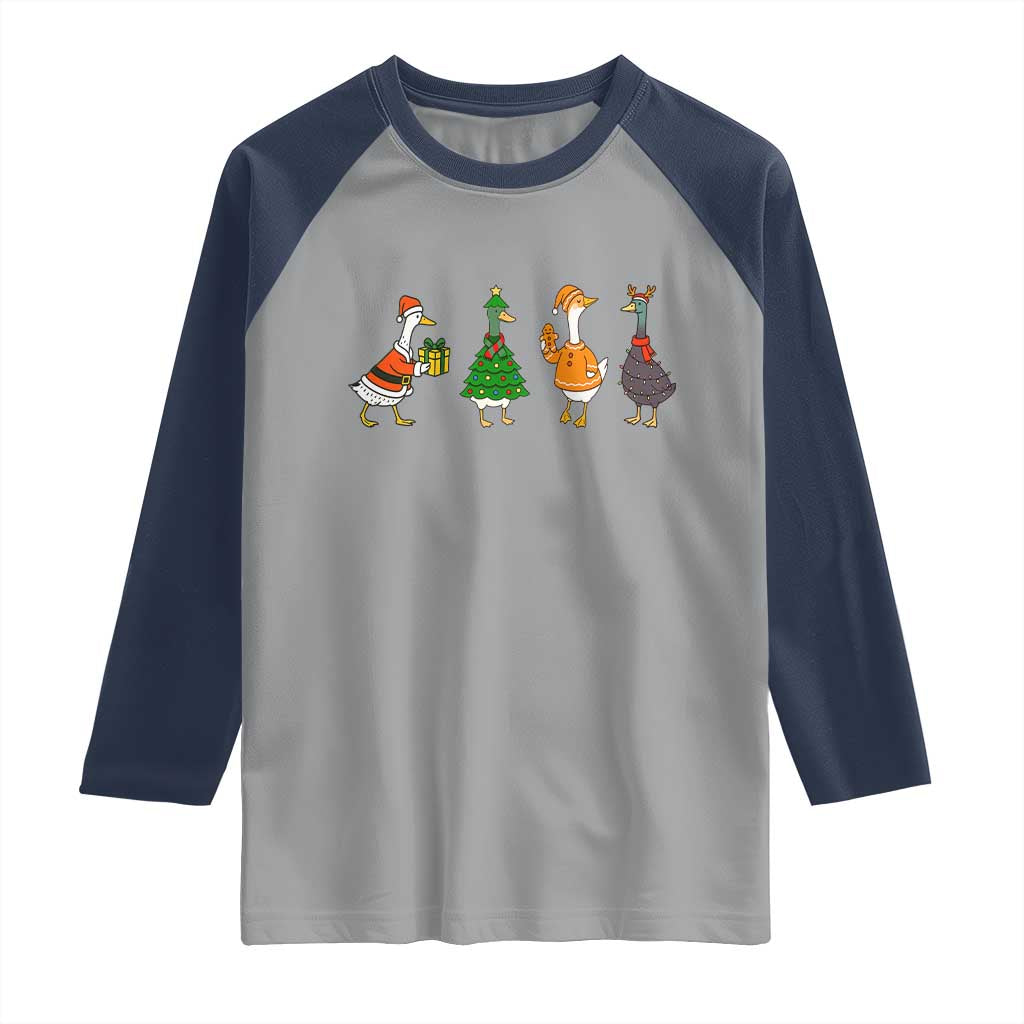 Christmas Ducks Raglan Shirt Funny Animals Farm Lover Gift Xmas Light - Wonder Print Shop