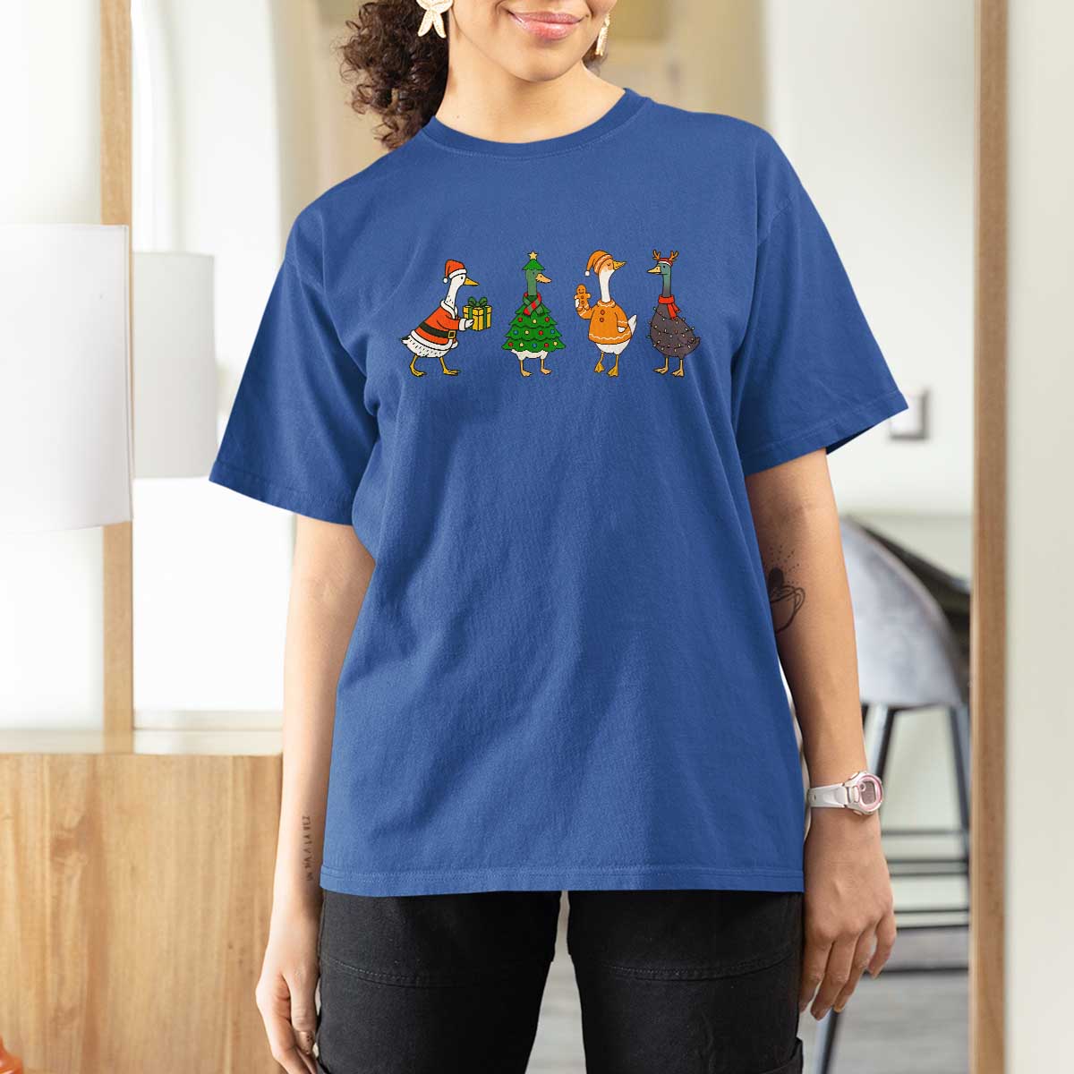 Christmas Ducks T Shirt For Women Funny Animals Farm Lover Gift Xmas Light - Wonder Print Shop