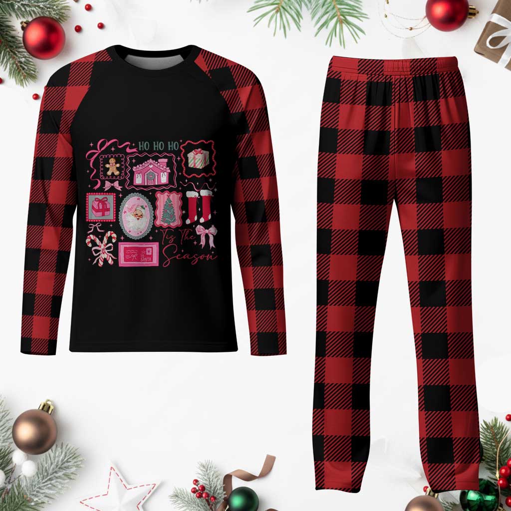 Pink Christmas Plaid Pajama Set Old Xmas Vintage Pink Santa Claus - Wonder Print Shop