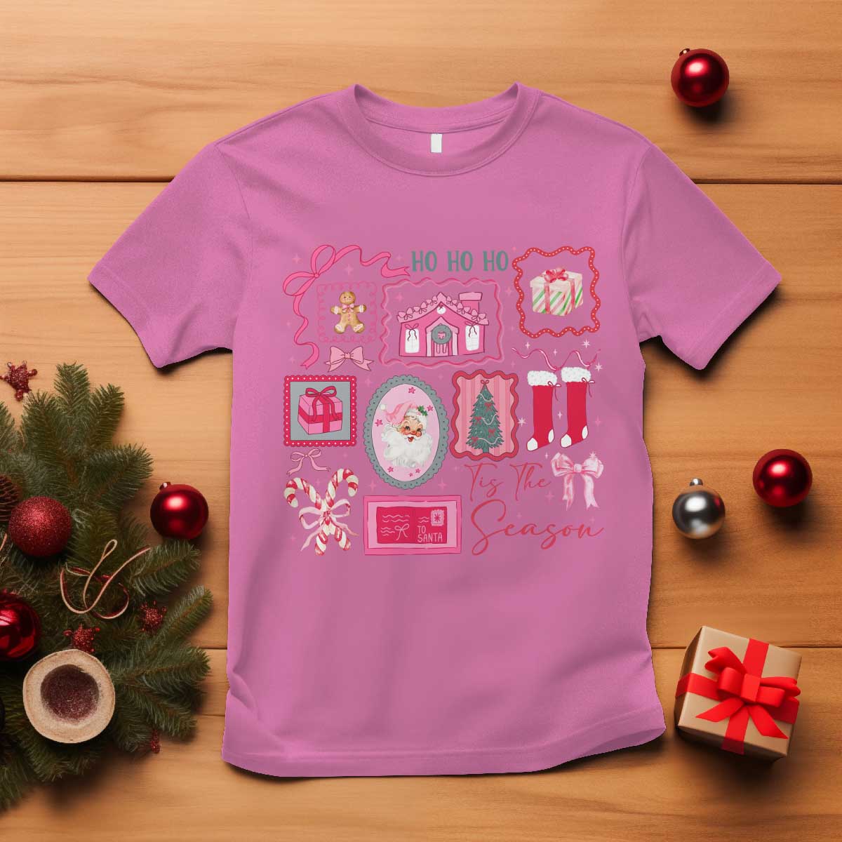 Pink Christmas T Shirt Old Xmas Vintage Pink Santa Claus - Wonder Print Shop