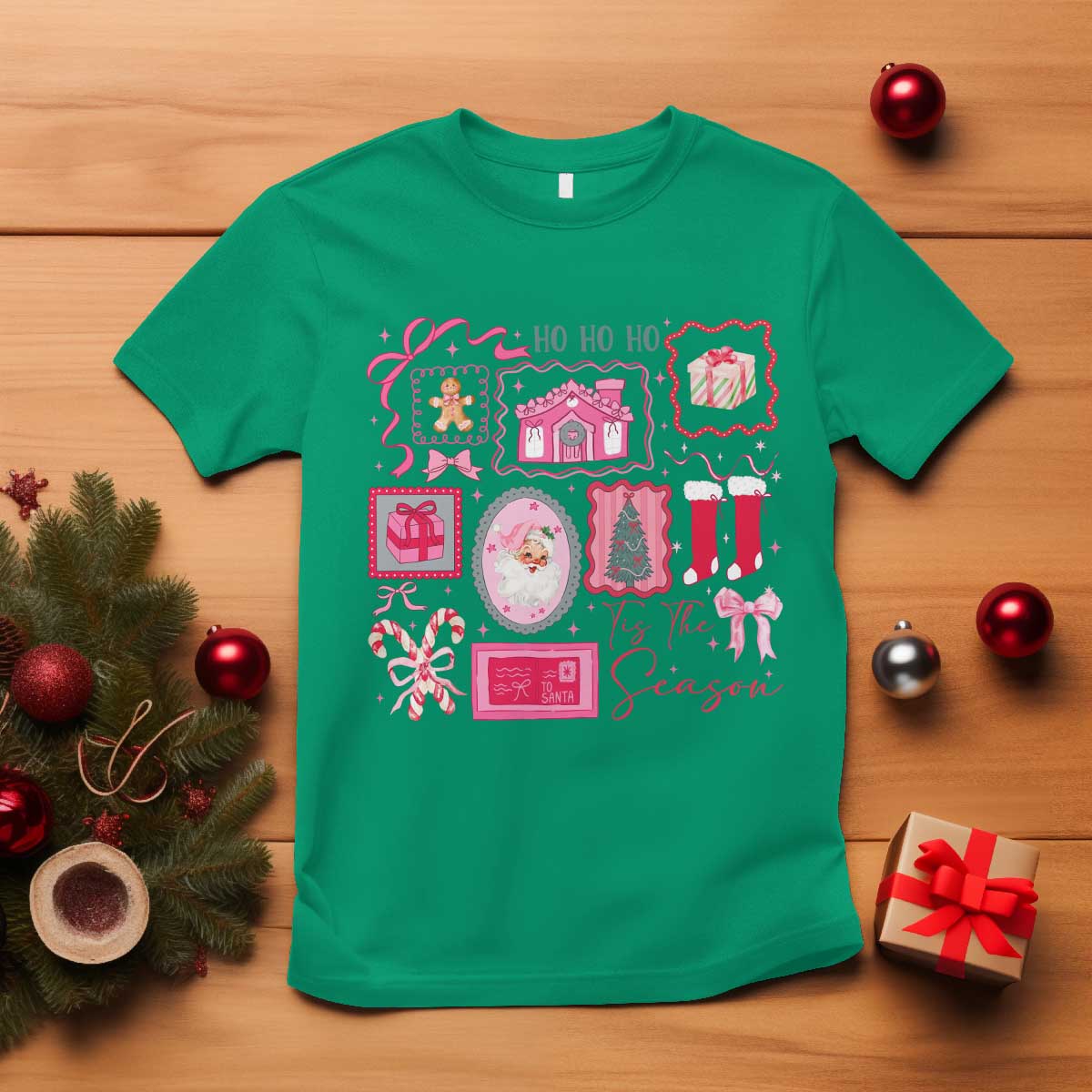 Pink Christmas T Shirt Old Xmas Vintage Pink Santa Claus - Wonder Print Shop