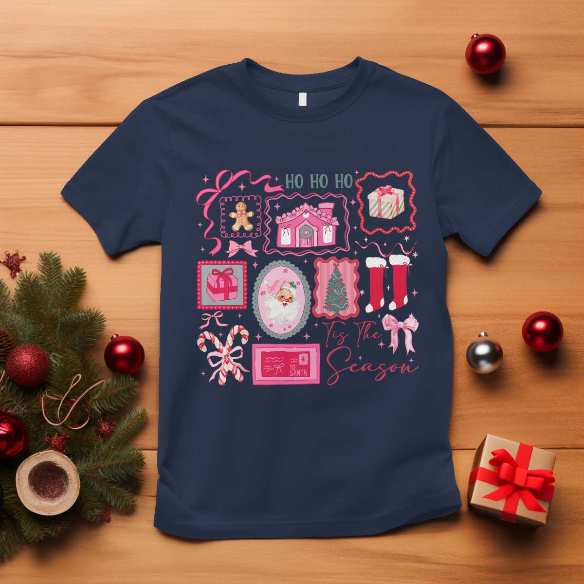 Pink Christmas T Shirt Old Xmas Vintage Pink Santa Claus - Wonder Print Shop