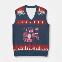Pink Xmas V-Neck Knit Sweater Vest Old Xmas Vintage Pink Santa Claus - Wonder Print Shop