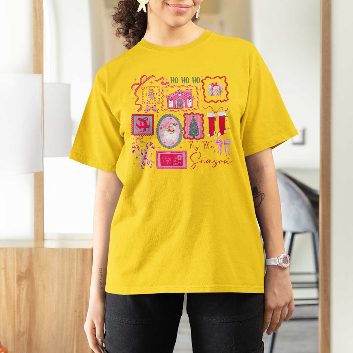 Pink Christmas T Shirt For Women Old Xmas Vintage Pink Santa Claus - Wonder Print Shop