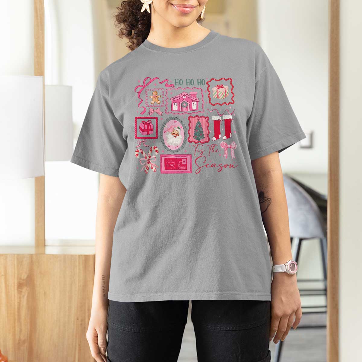 Pink Christmas T Shirt For Women Old Xmas Vintage Pink Santa Claus - Wonder Print Shop