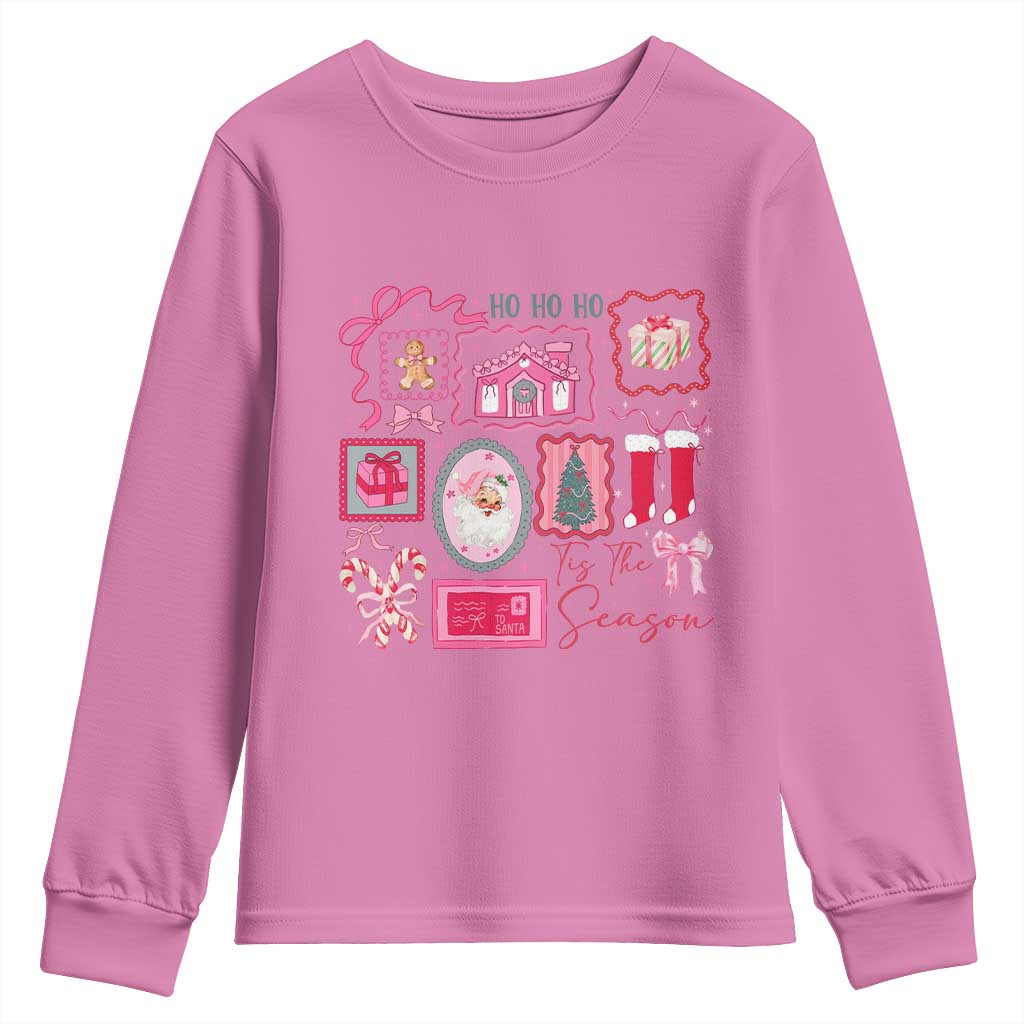 Pink Christmas Youth Sweatshirt Old Xmas Vintage Pink Santa Claus - Wonder Print Shop