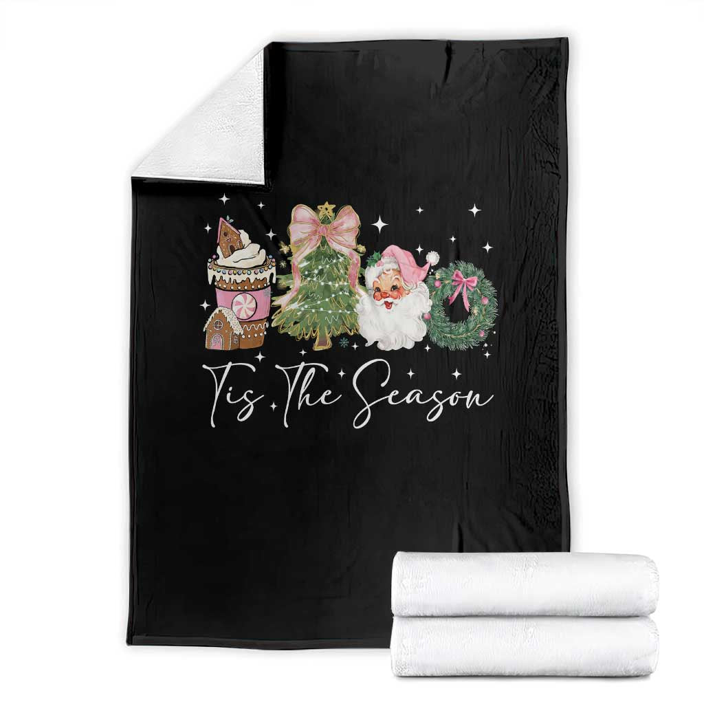 Christmas Tis The Season Throw Blanket Cute Winter Old Xmas Vintage Pink Santa Claus - Wonder Print Shop