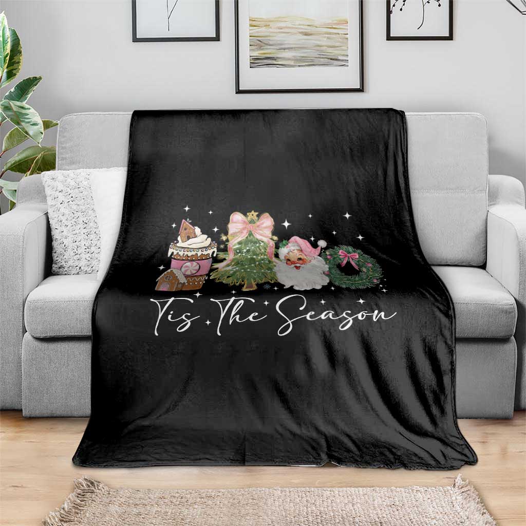 Christmas Tis The Season Throw Blanket Cute Winter Old Xmas Vintage Pink Santa Claus - Wonder Print Shop