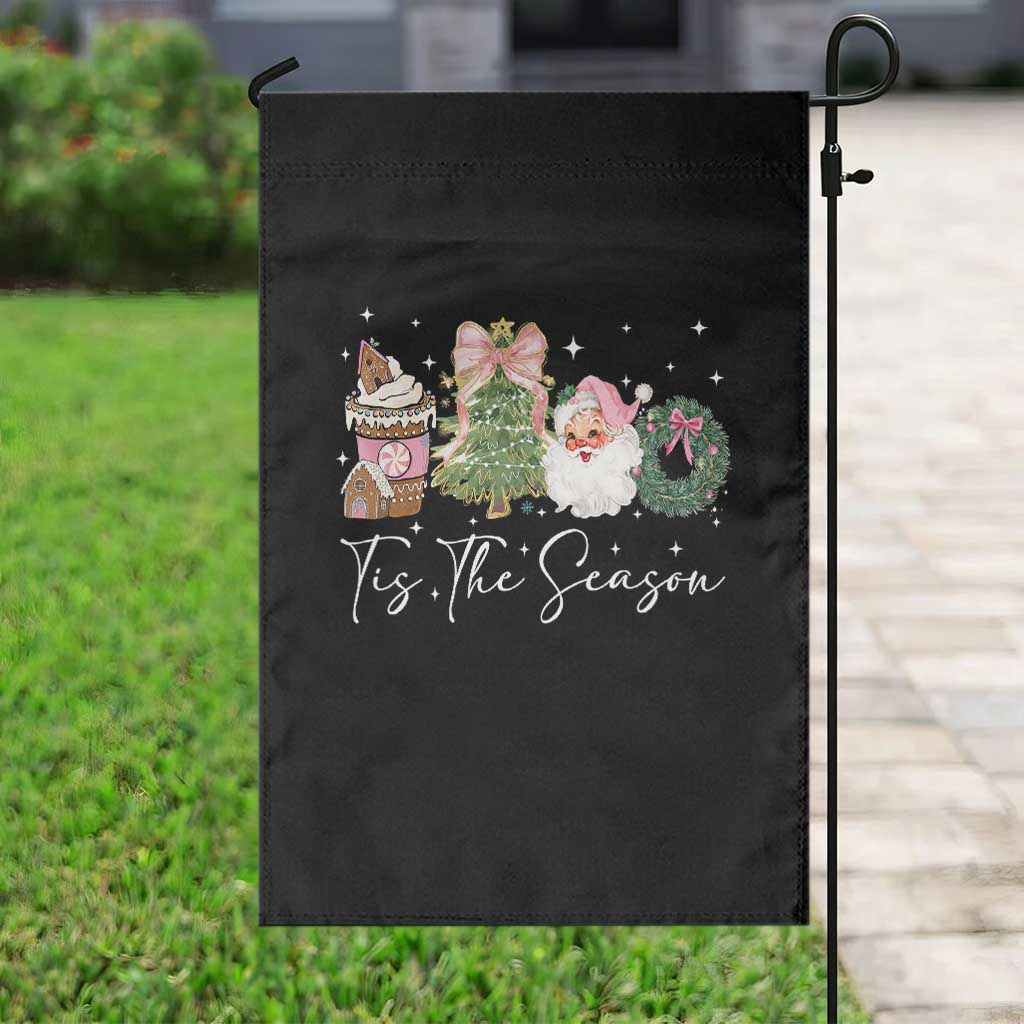Christmas Tis The Season Garden Flag Cute Winter Old Xmas Vintage Pink Santa Claus - Wonder Print Shop