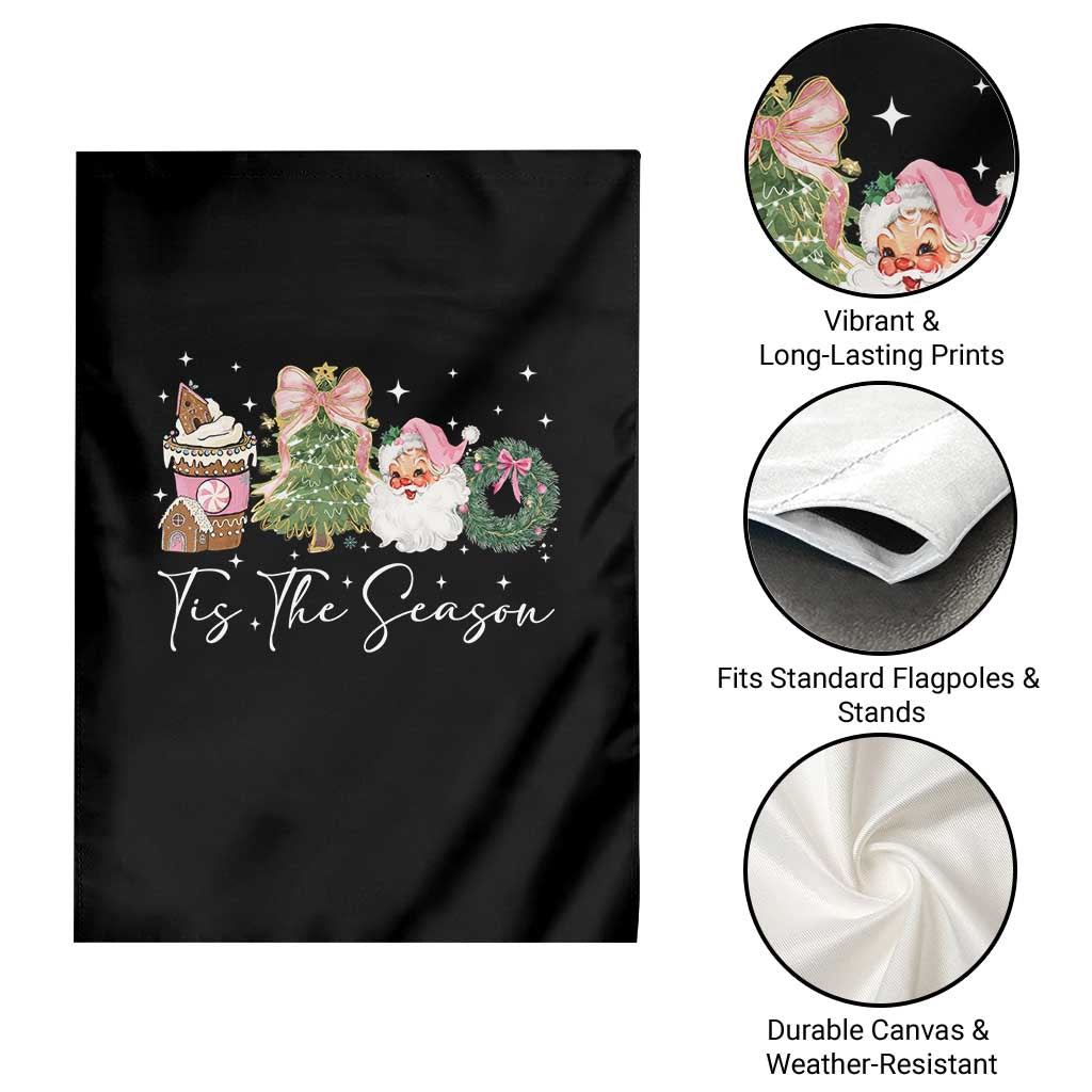 Christmas Tis The Season Garden Flag Cute Winter Old Xmas Vintage Pink Santa Claus - Wonder Print Shop