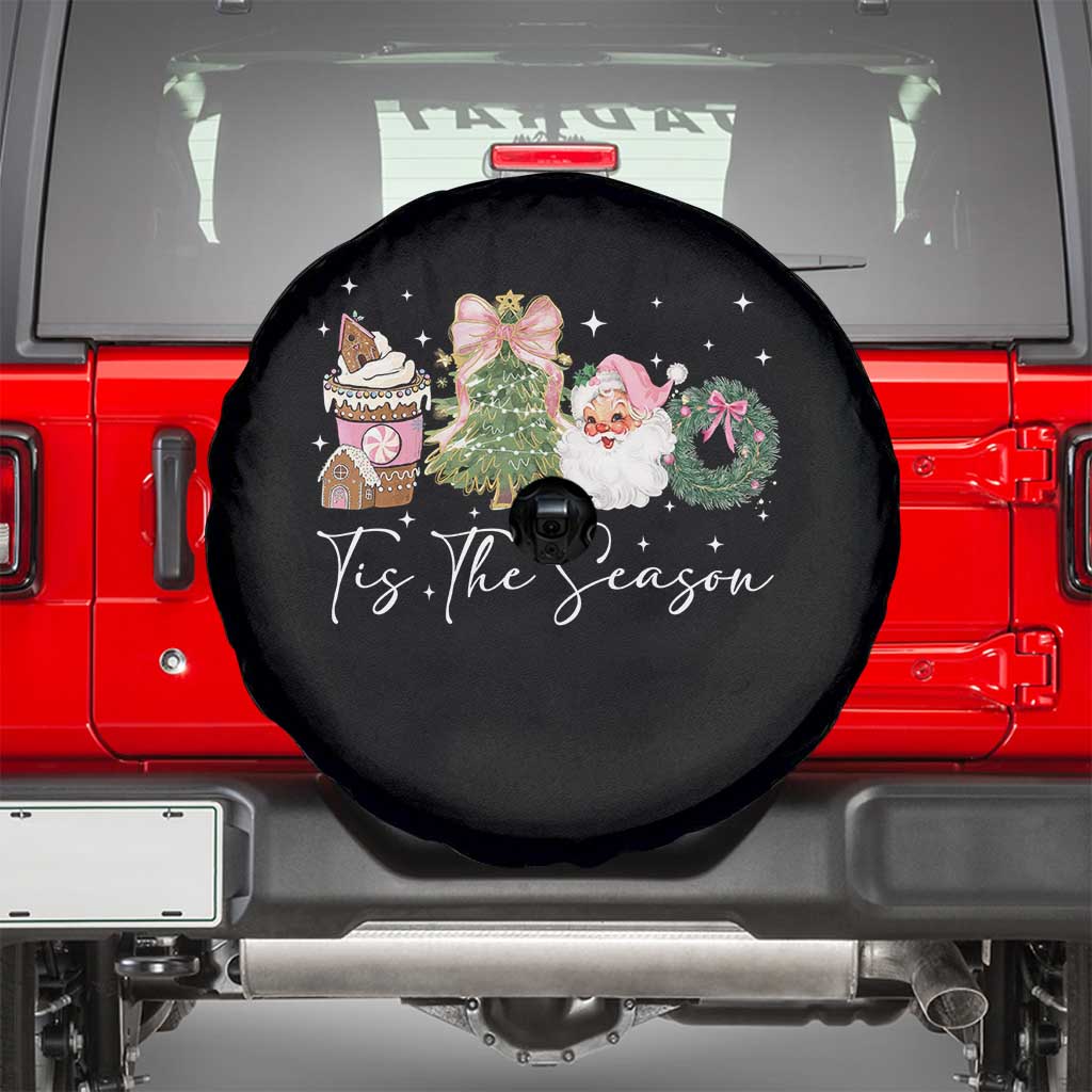 Christmas Tis The Season Spare Tire Cover Cute Winter Old Xmas Vintage Pink Santa Claus - Wonder Print Shop