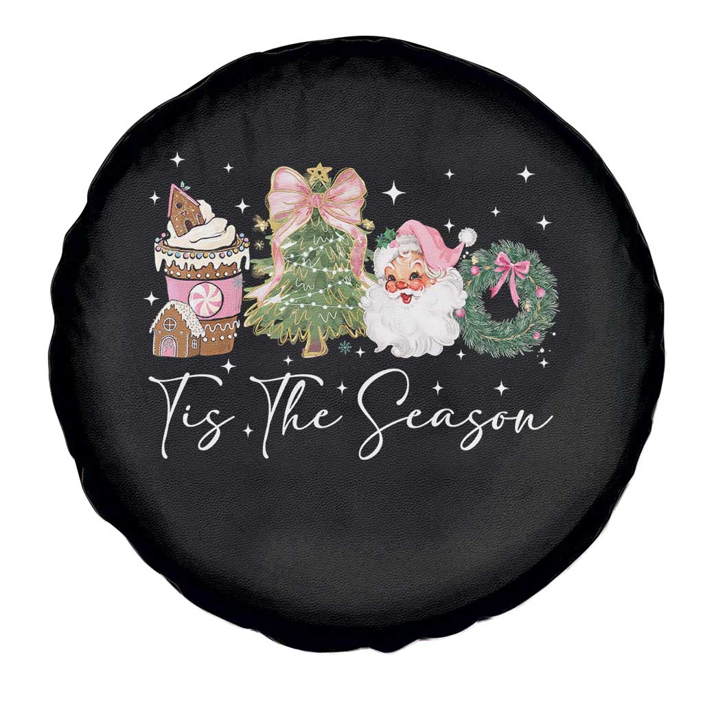 Christmas Tis The Season Spare Tire Cover Cute Winter Old Xmas Vintage Pink Santa Claus - Wonder Print Shop