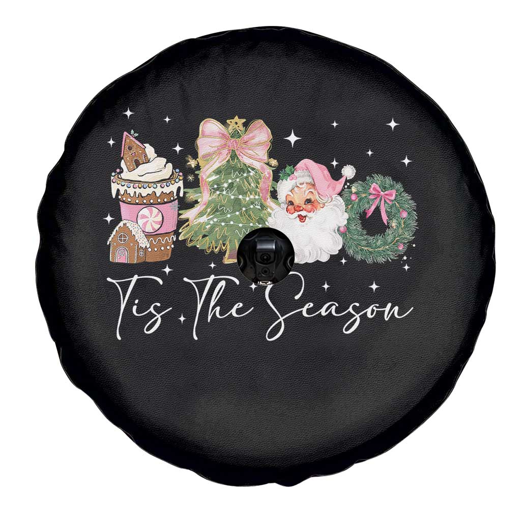 Christmas Tis The Season Spare Tire Cover Cute Winter Old Xmas Vintage Pink Santa Claus - Wonder Print Shop