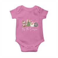 Christmas Tis The Season Baby Onesie Cute Winter Old Xmas Vintage Pink Santa Claus - Wonder Print Shop