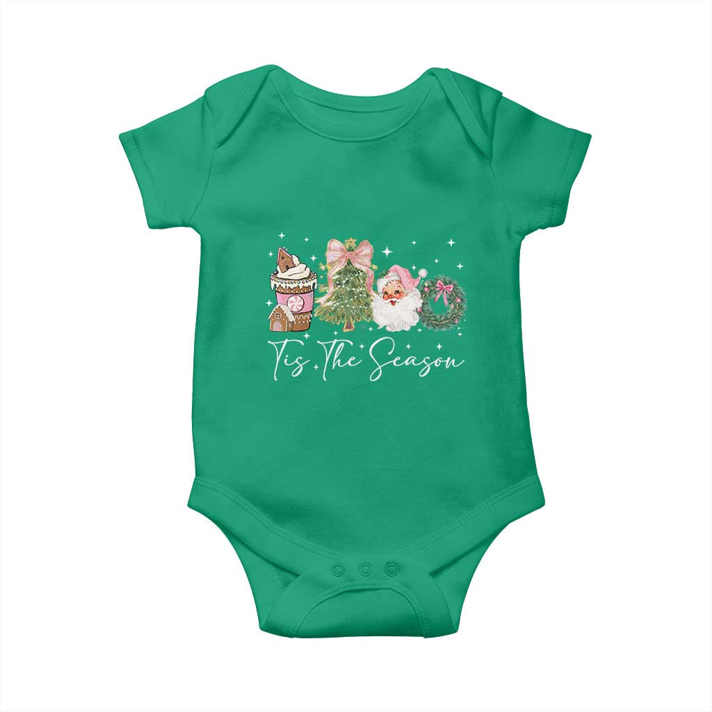 Christmas Tis The Season Baby Onesie Cute Winter Old Xmas Vintage Pink Santa Claus - Wonder Print Shop