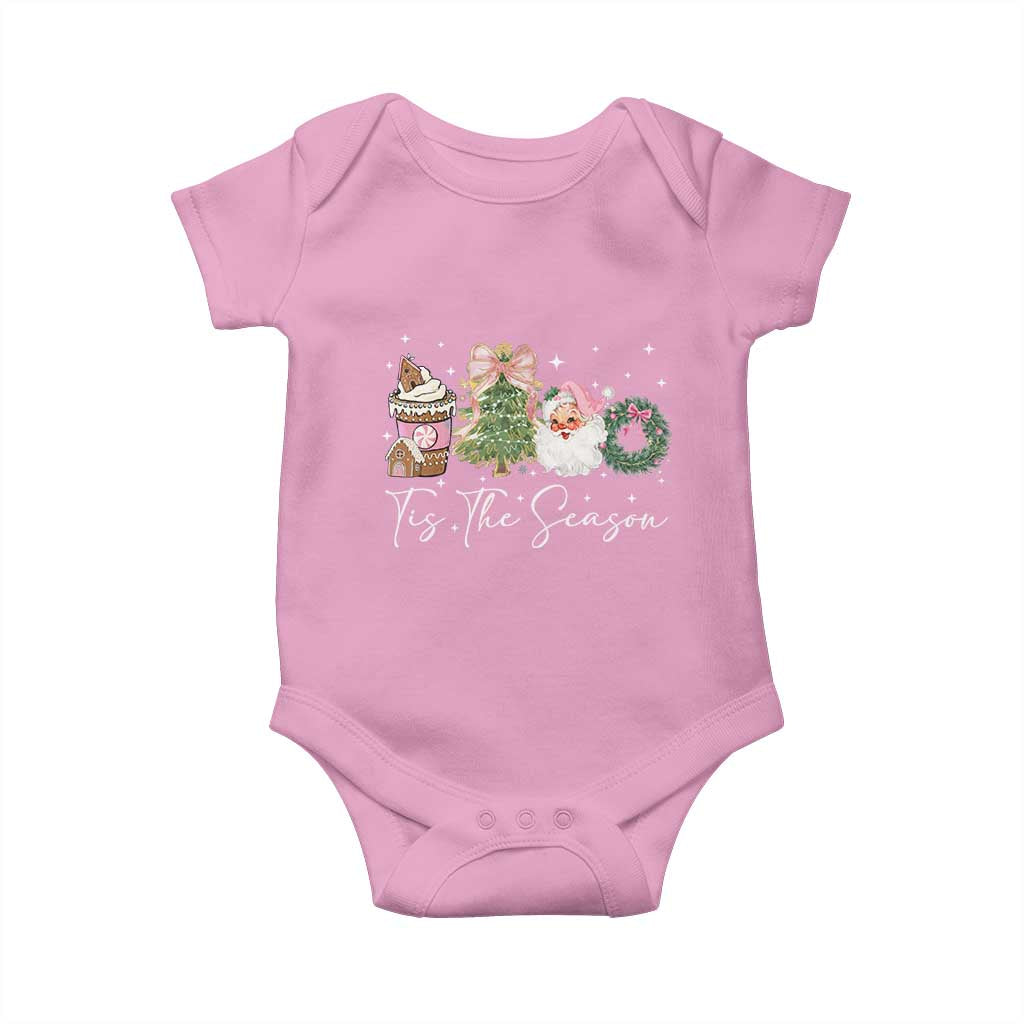 Christmas Tis The Season Baby Onesie Cute Winter Old Xmas Vintage Pink Santa Claus - Wonder Print Shop