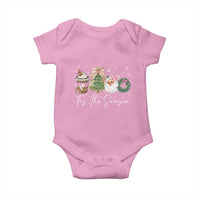 Christmas Tis The Season Baby Onesie Cute Winter Old Xmas Vintage Pink Santa Claus - Wonder Print Shop
