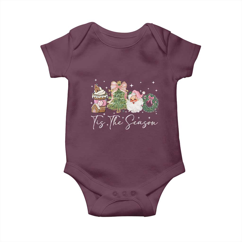 Christmas Tis The Season Baby Onesie Cute Winter Old Xmas Vintage Pink Santa Claus - Wonder Print Shop