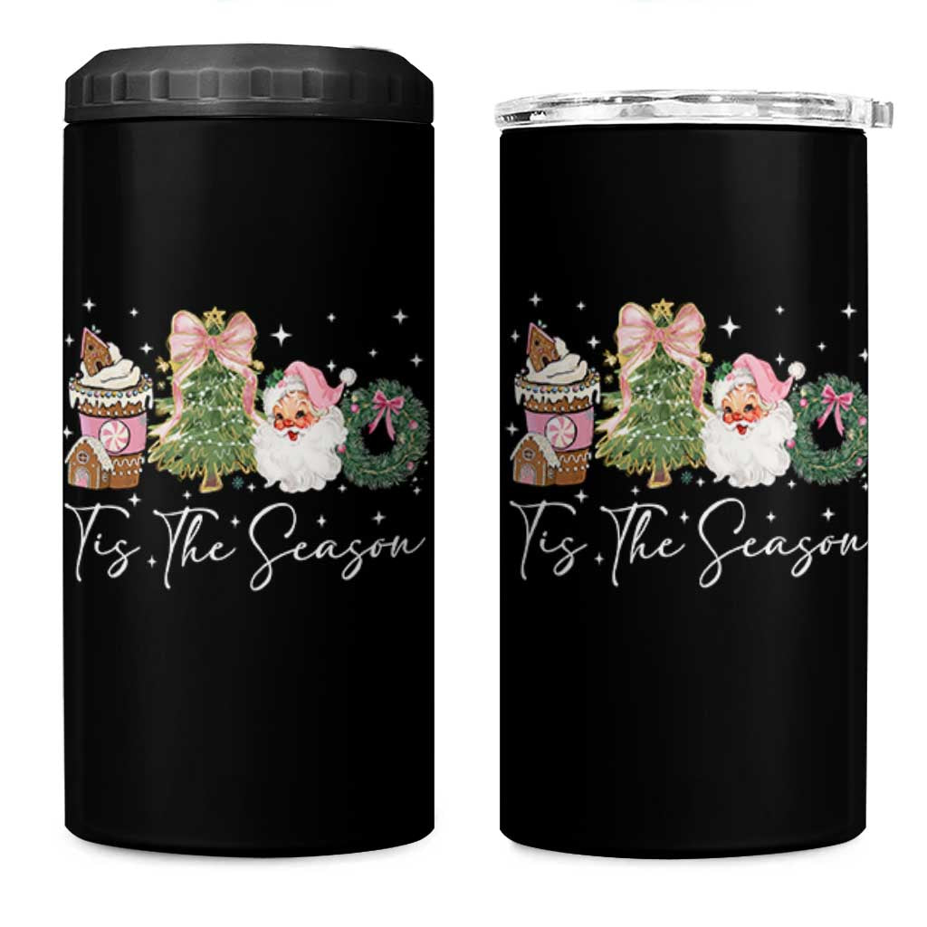 Christmas Tis The Season 4 in 1 Can Cooler Tumbler Cute Winter Old Xmas Vintage Pink Santa Claus - Wonder Print Shop