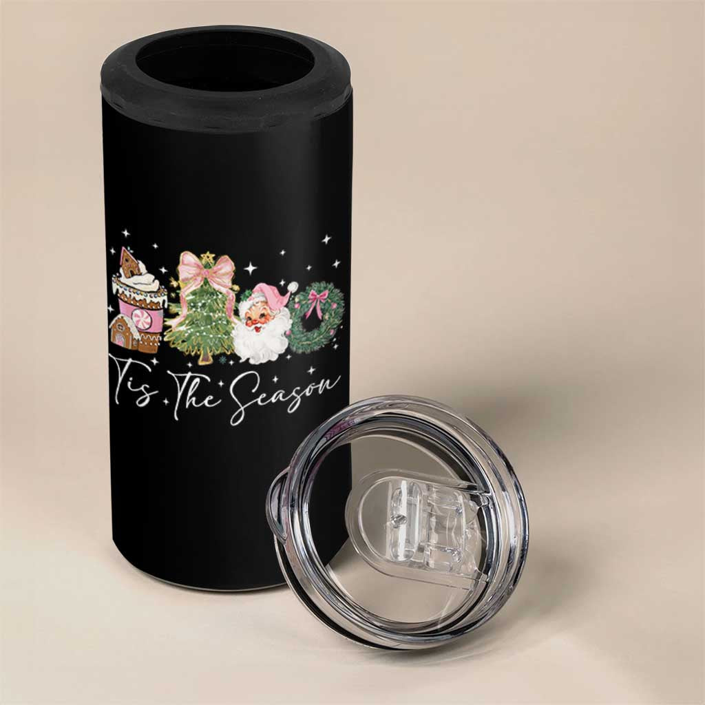 Christmas Tis The Season 4 in 1 Can Cooler Tumbler Cute Winter Old Xmas Vintage Pink Santa Claus - Wonder Print Shop