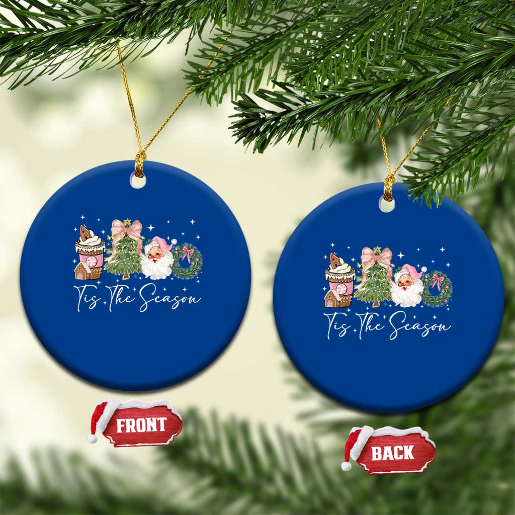 Christmas Tis The Season Ceramic Ornament Cute Winter Old Xmas Vintage Pink Santa Claus - Wonder Print Shop
