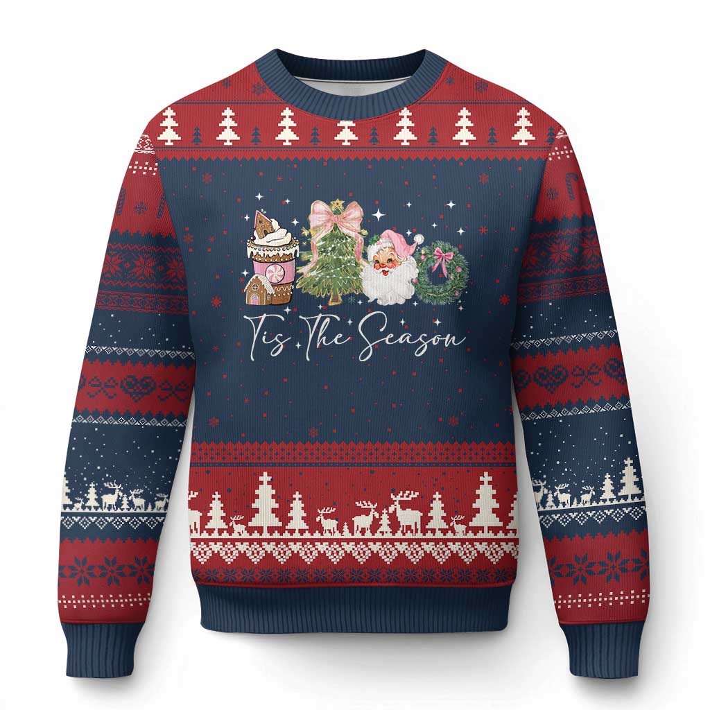 Christmas Tis The Season Ugly Christmas Sweater Cute Winter Old Xmas Vintage Pink Santa Claus - Wonder Print Shop