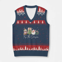 Christmas Tis The Season V-Neck Knit Sweater Vest Cute Winter Old Xmas Vintage Pink Santa Claus - Wonder Print Shop