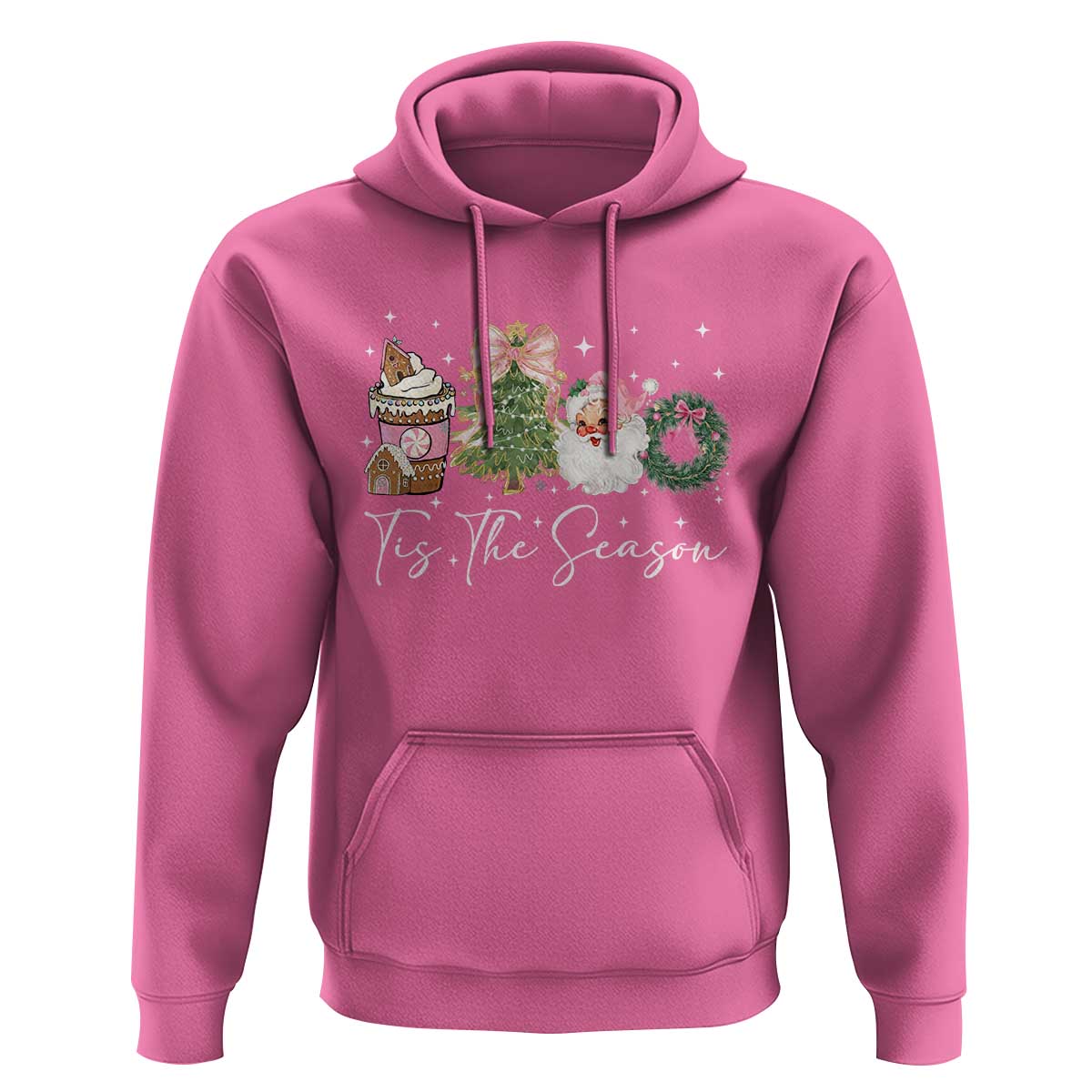 Christmas Tis The Season Hoodie Cute Winter Old Xmas Vintage Pink Santa Claus - Wonder Print Shop