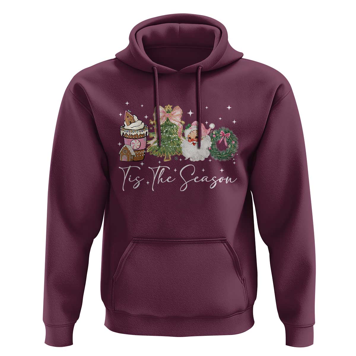 Christmas Tis The Season Hoodie Cute Winter Old Xmas Vintage Pink Santa Claus - Wonder Print Shop