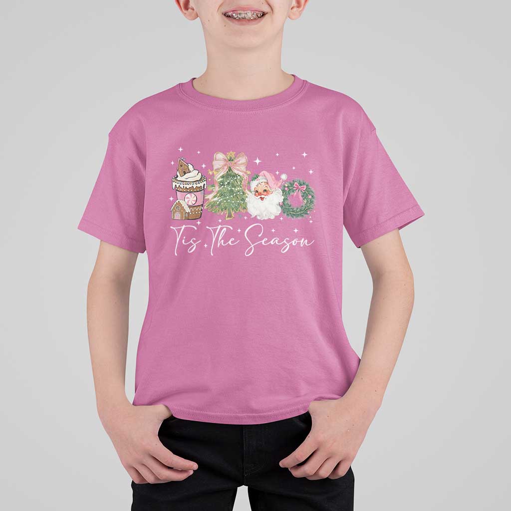 Christmas Tis The Season T Shirt For Kid Cute Winter Old Xmas Vintage Pink Santa Claus - Wonder Print Shop