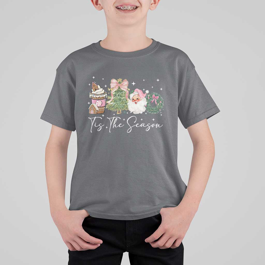 Christmas Tis The Season T Shirt For Kid Cute Winter Old Xmas Vintage Pink Santa Claus - Wonder Print Shop