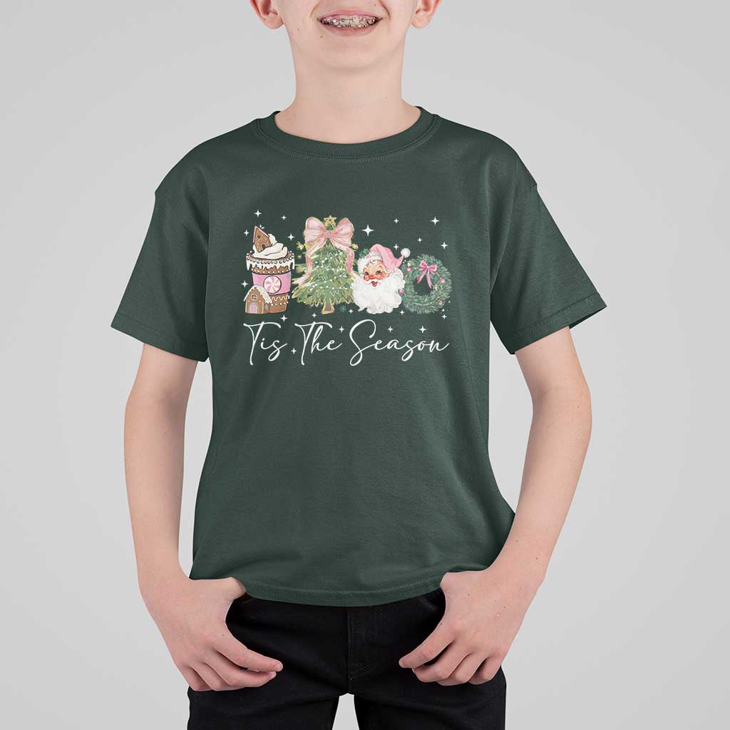 Christmas Tis The Season T Shirt For Kid Cute Winter Old Xmas Vintage Pink Santa Claus - Wonder Print Shop