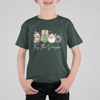 Christmas Tis The Season T Shirt For Kid Cute Winter Old Xmas Vintage Pink Santa Claus - Wonder Print Shop