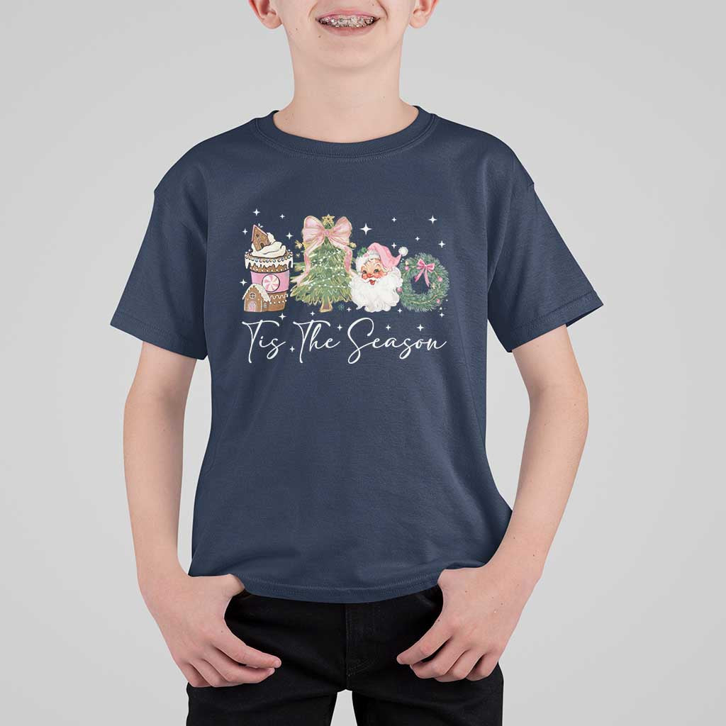 Christmas Tis The Season T Shirt For Kid Cute Winter Old Xmas Vintage Pink Santa Claus - Wonder Print Shop