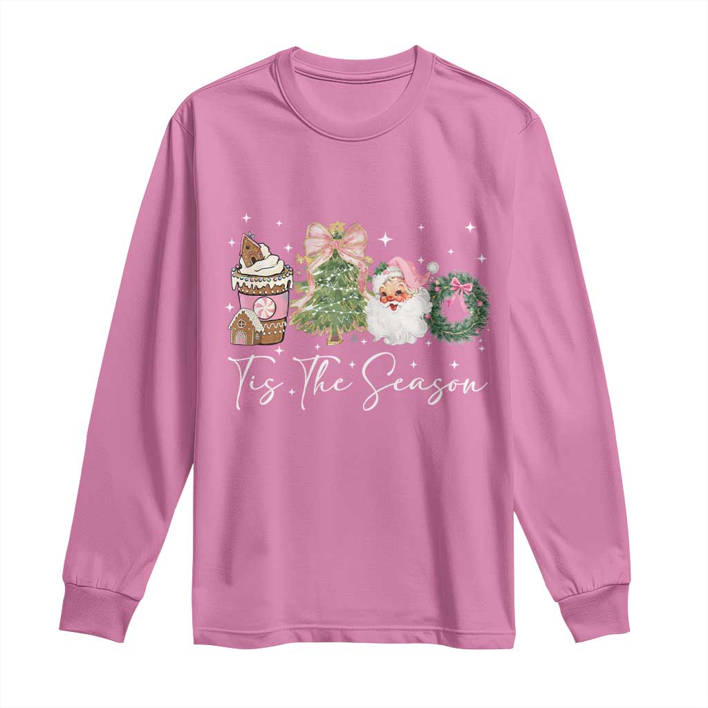 Christmas Tis The Season Long Sleeve Shirt Cute Winter Old Xmas Vintage Pink Santa Claus - Wonder Print Shop