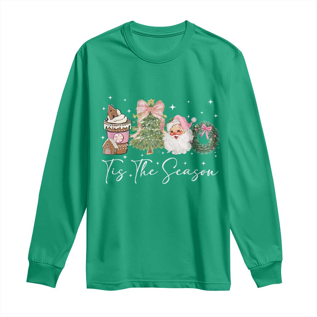 Christmas Tis The Season Long Sleeve Shirt Cute Winter Old Xmas Vintage Pink Santa Claus - Wonder Print Shop
