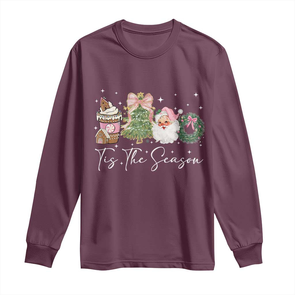 Christmas Tis The Season Long Sleeve Shirt Cute Winter Old Xmas Vintage Pink Santa Claus - Wonder Print Shop