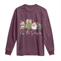 Christmas Tis The Season Long Sleeve Shirt Cute Winter Old Xmas Vintage Pink Santa Claus - Wonder Print Shop