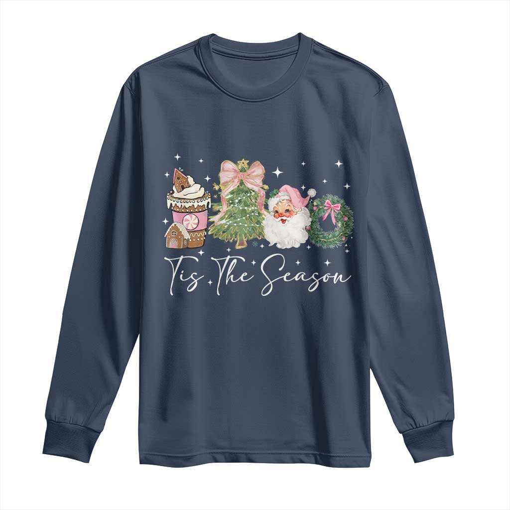 Christmas Tis The Season Long Sleeve Shirt Cute Winter Old Xmas Vintage Pink Santa Claus - Wonder Print Shop