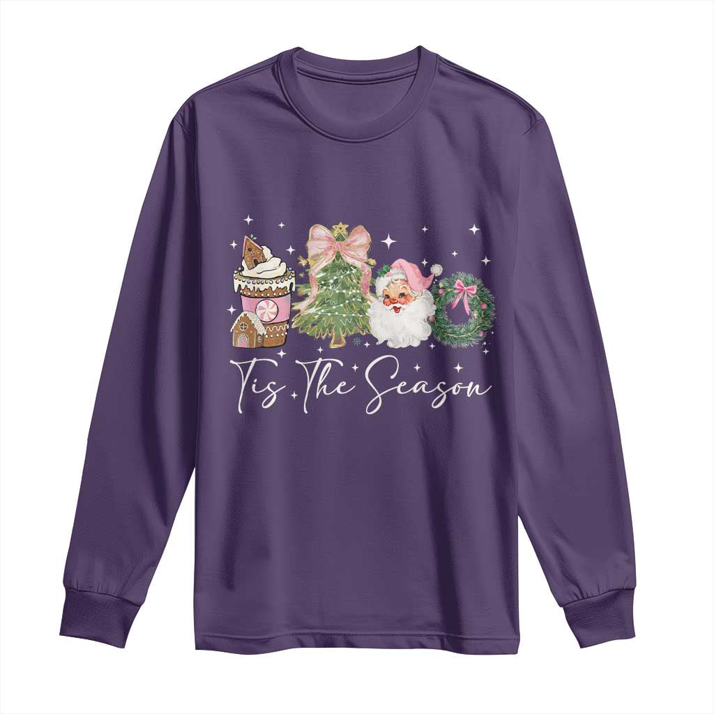Christmas Tis The Season Long Sleeve Shirt Cute Winter Old Xmas Vintage Pink Santa Claus - Wonder Print Shop