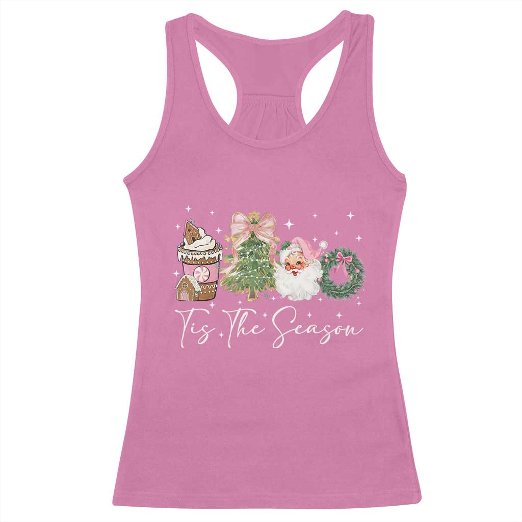 Christmas Tis The Season Racerback Tank Top Cute Winter Old Xmas Vintage Pink Santa Claus - Wonder Print Shop