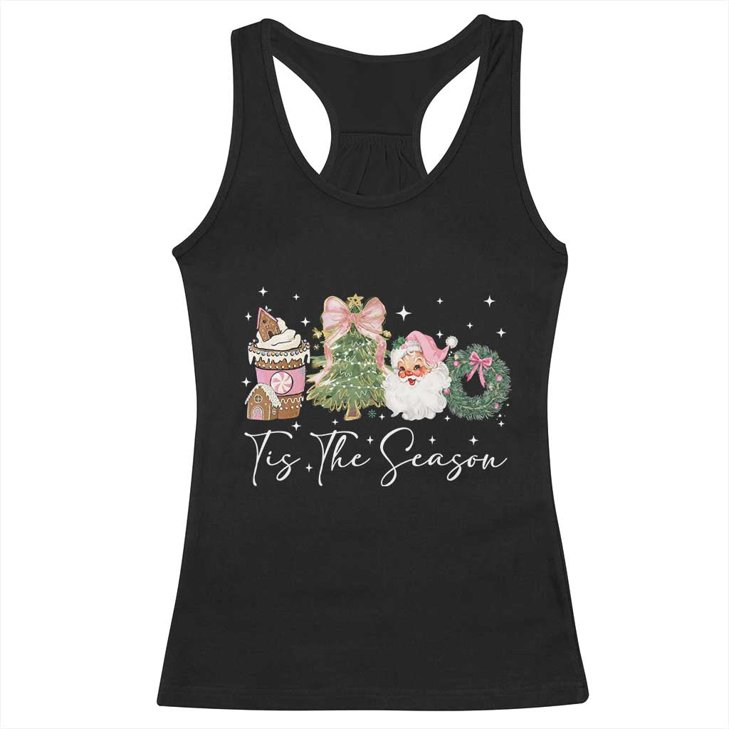 Christmas Tis The Season Racerback Tank Top Cute Winter Old Xmas Vintage Pink Santa Claus - Wonder Print Shop