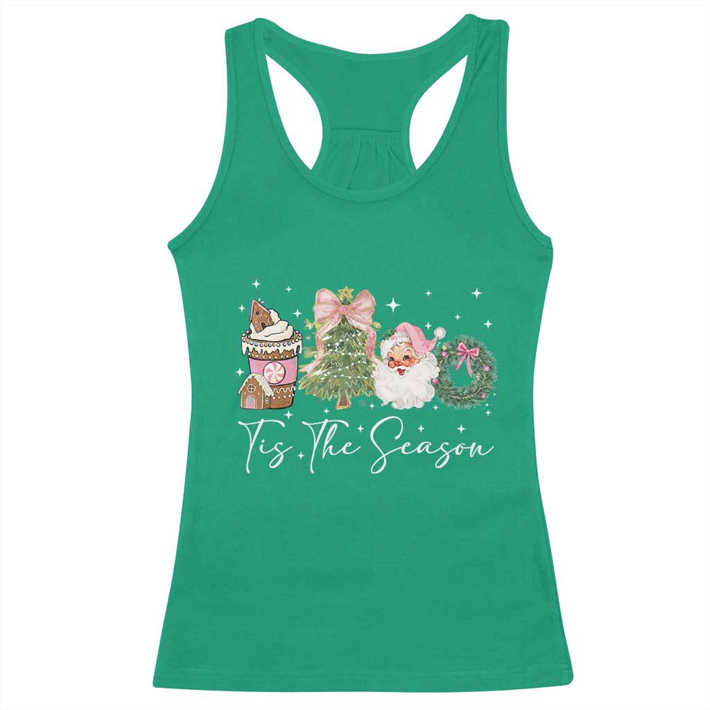 Christmas Tis The Season Racerback Tank Top Cute Winter Old Xmas Vintage Pink Santa Claus - Wonder Print Shop