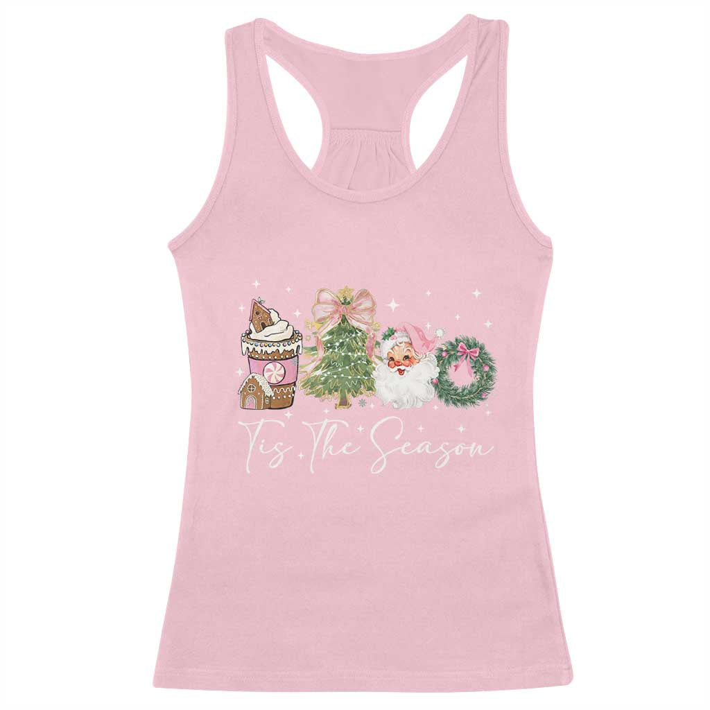 Christmas Tis The Season Racerback Tank Top Cute Winter Old Xmas Vintage Pink Santa Claus - Wonder Print Shop