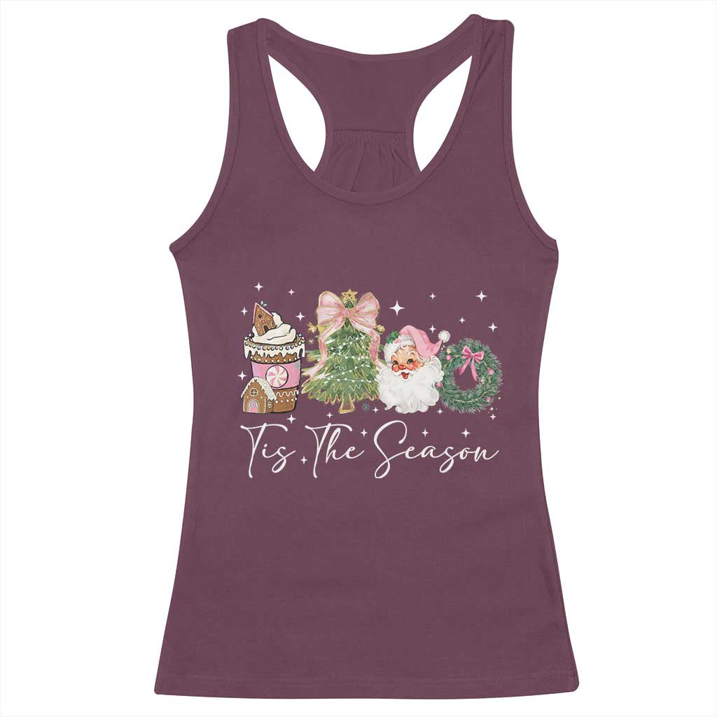 Christmas Tis The Season Racerback Tank Top Cute Winter Old Xmas Vintage Pink Santa Claus - Wonder Print Shop