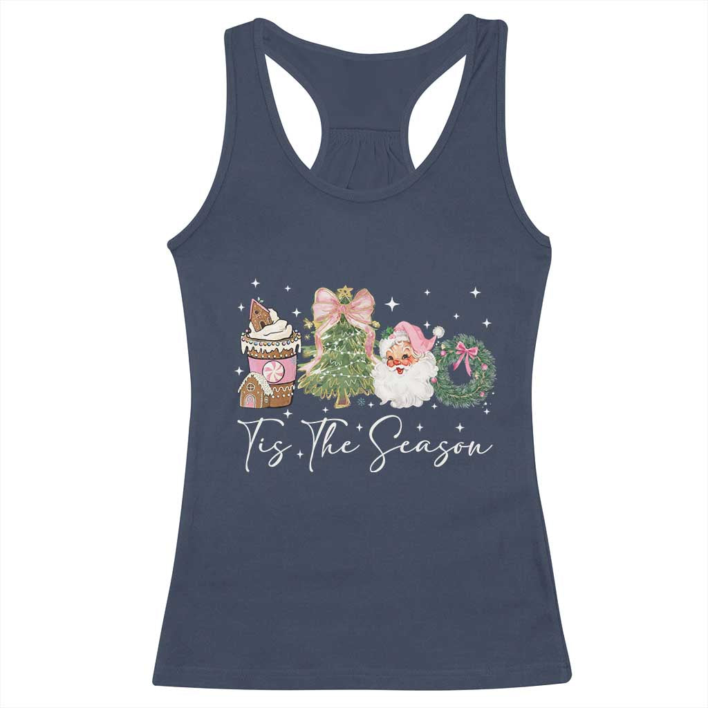 Christmas Tis The Season Racerback Tank Top Cute Winter Old Xmas Vintage Pink Santa Claus - Wonder Print Shop