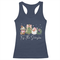 Christmas Tis The Season Racerback Tank Top Cute Winter Old Xmas Vintage Pink Santa Claus - Wonder Print Shop